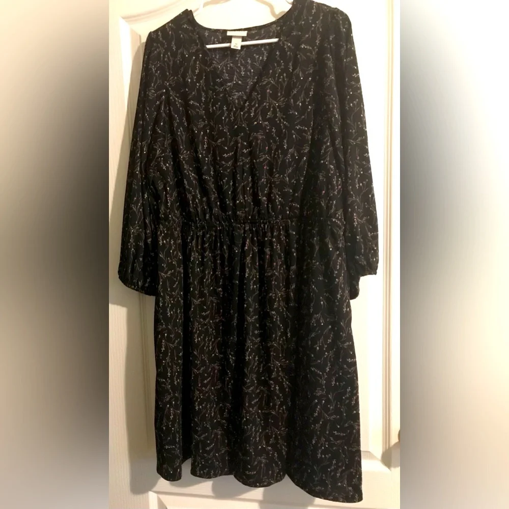 New Ava & Viv Womens Size 1x 3/4 inch boho sleeves dress with pockets in black - Picture 1 of 5